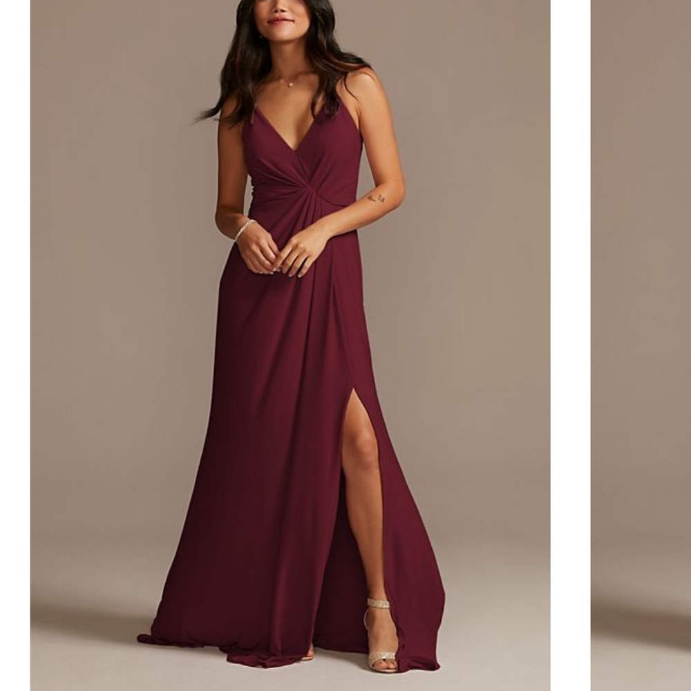 DAVID'S BRIDAL: BD Studio: jersey a-line bridesmaid dress with knot detail